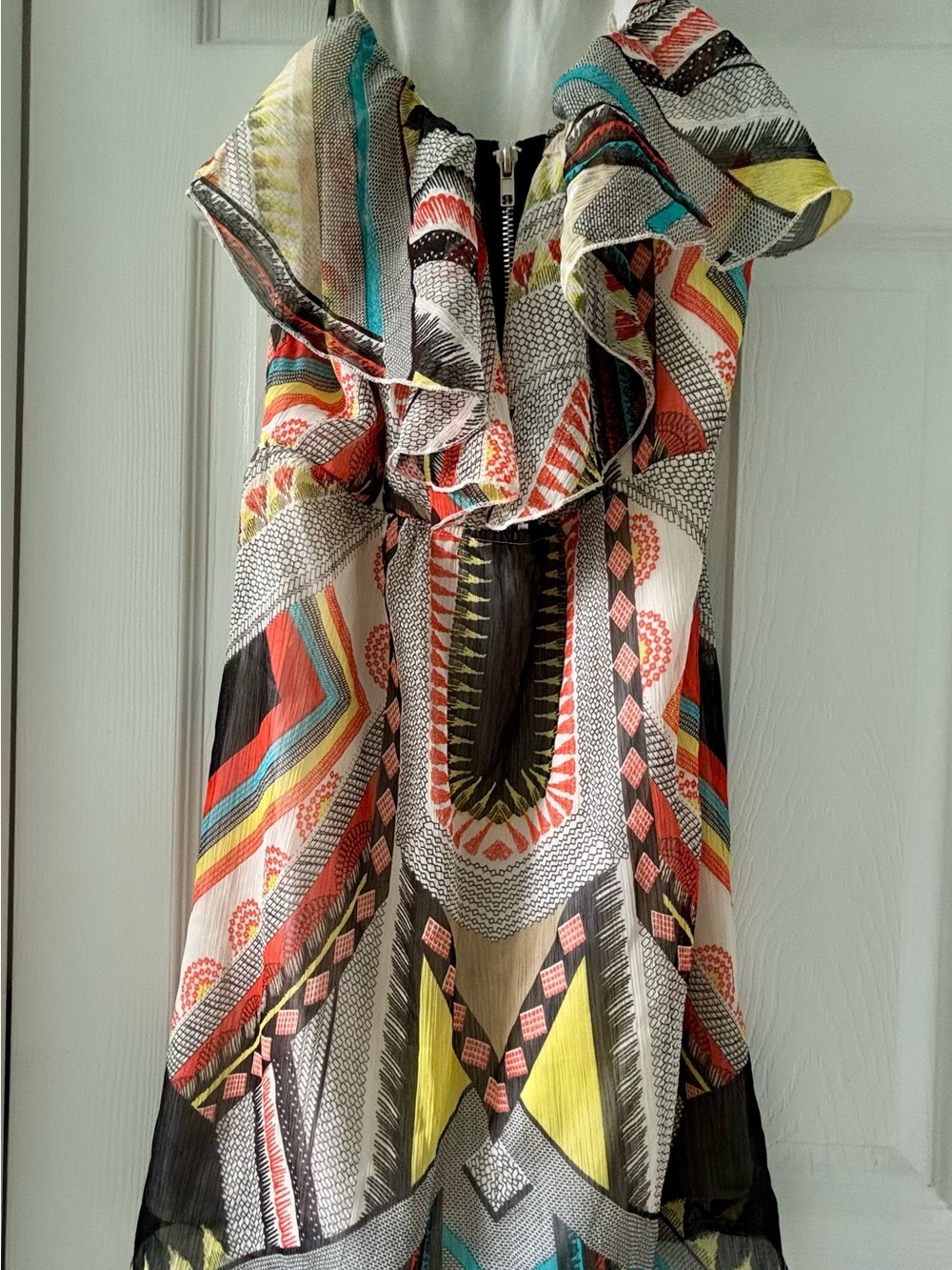 Dots Multicolor Geometric Ruffle Maxi Dress